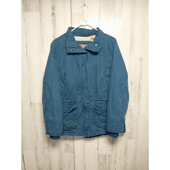Powder River Outfitters Women's Large Blue Canvas Sherpa Lined Chore Jacket - Picture 1 of 7